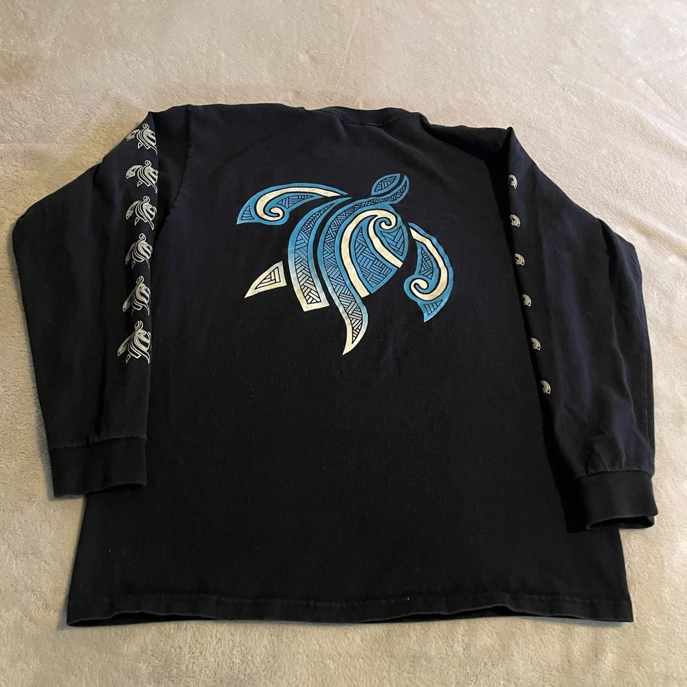 Vintage 90s Sea Turtle Shirt Yacht Club Palau Graphic Long Sleeve Mens M Black